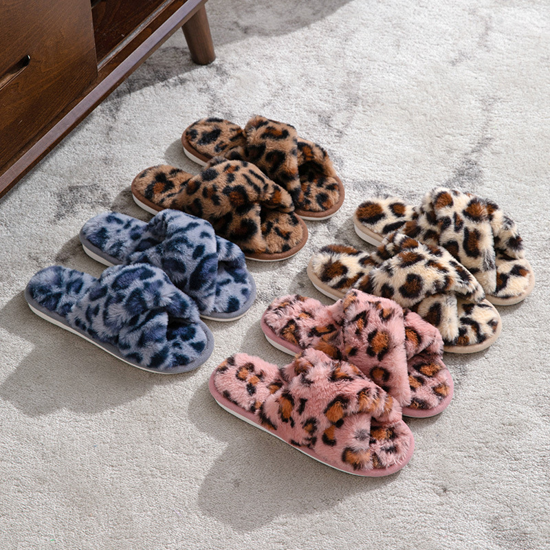 Women's Cozy Plush Leopard Print Open-Toe Slippers 5