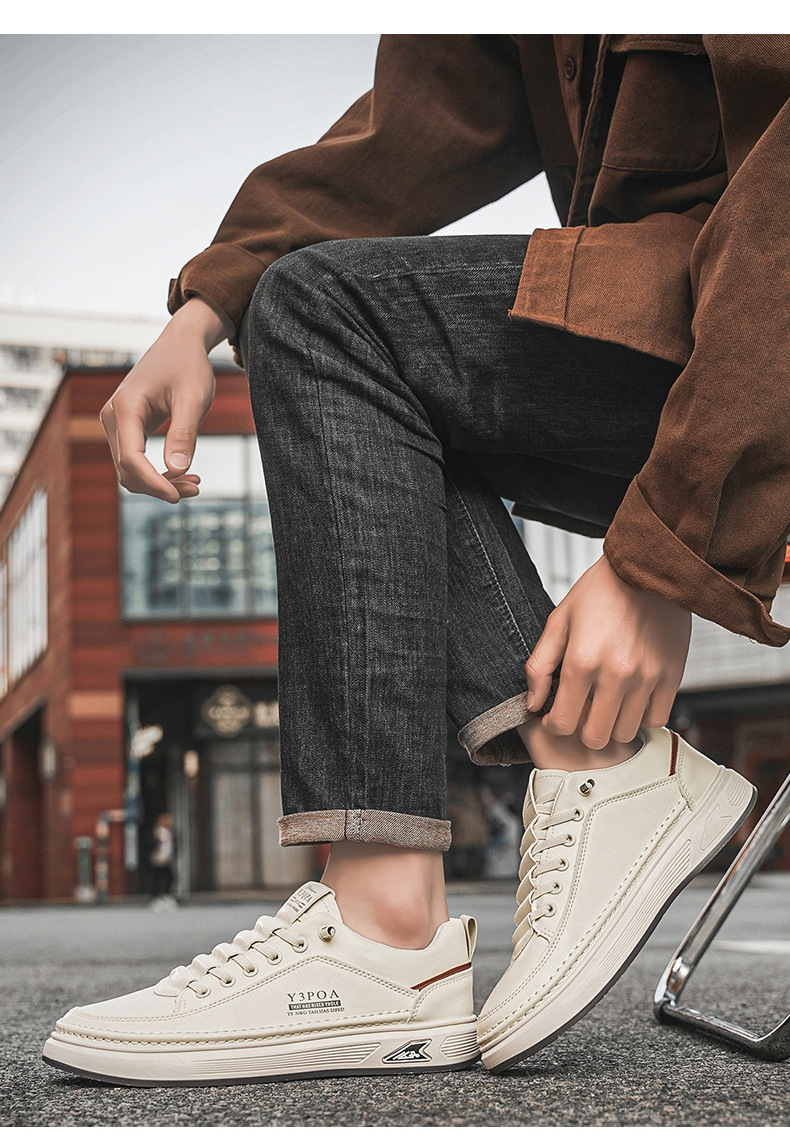 Men's PU Leather Lace-Up Low-Top Casual Shoes detail 6