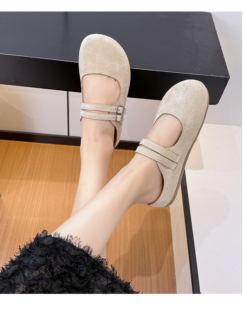 Chaussons plats en daim à double boucle pour femme detail 5