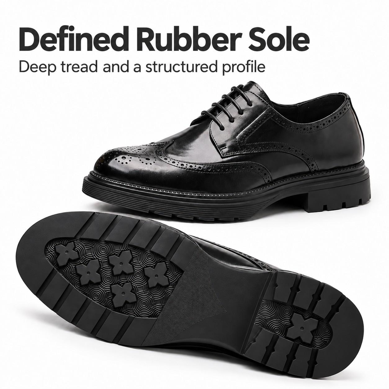 Men's Full-Grain Leather Wingtip Brogue Derby Dress Shoes detail 4