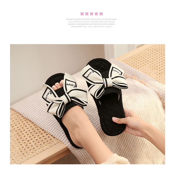Women's Bowknot Open-Toe Cotton Fabric Slippers detail 5