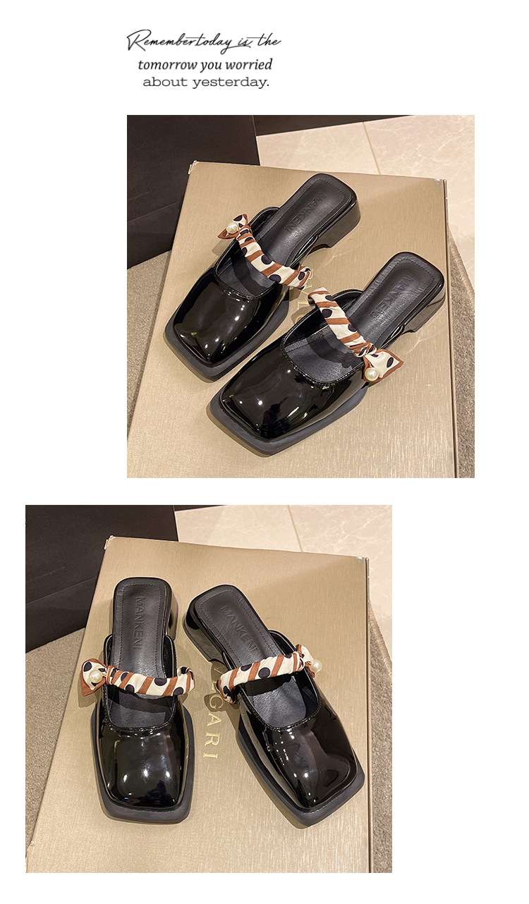 Women's Elegant Square-Toe Low-Block-Heel Slip-On Slippers detail 9