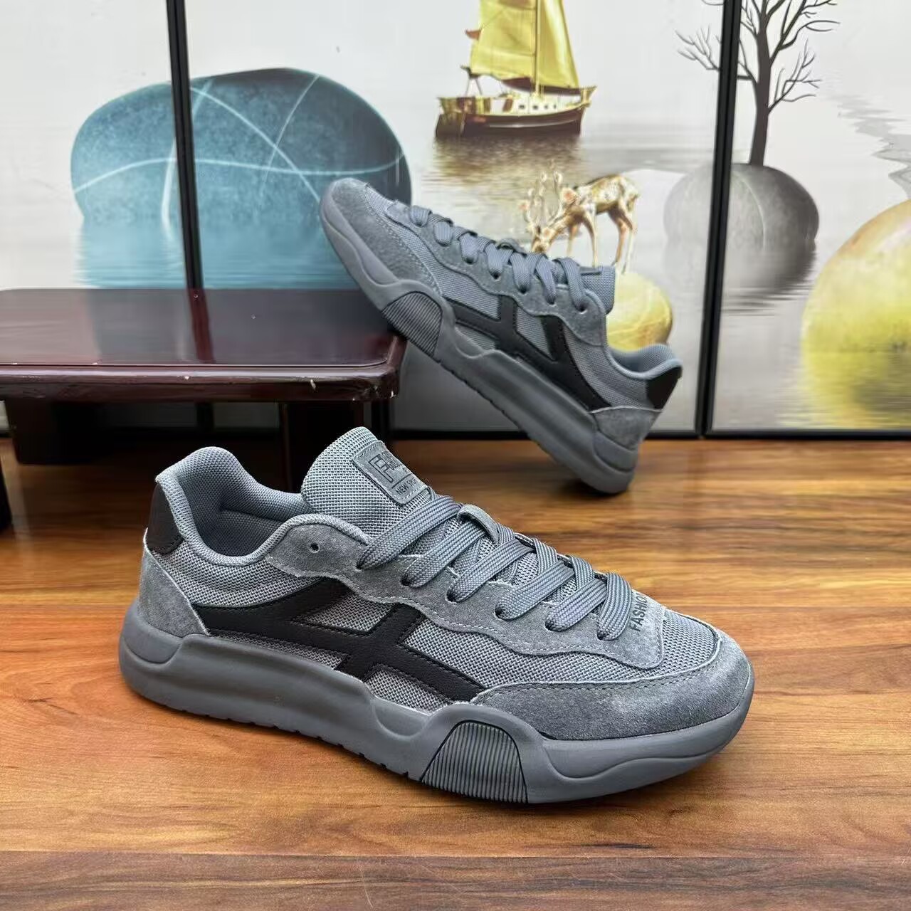 Sneakers casual da uomo traspiranti in mesh con lacci detail 3