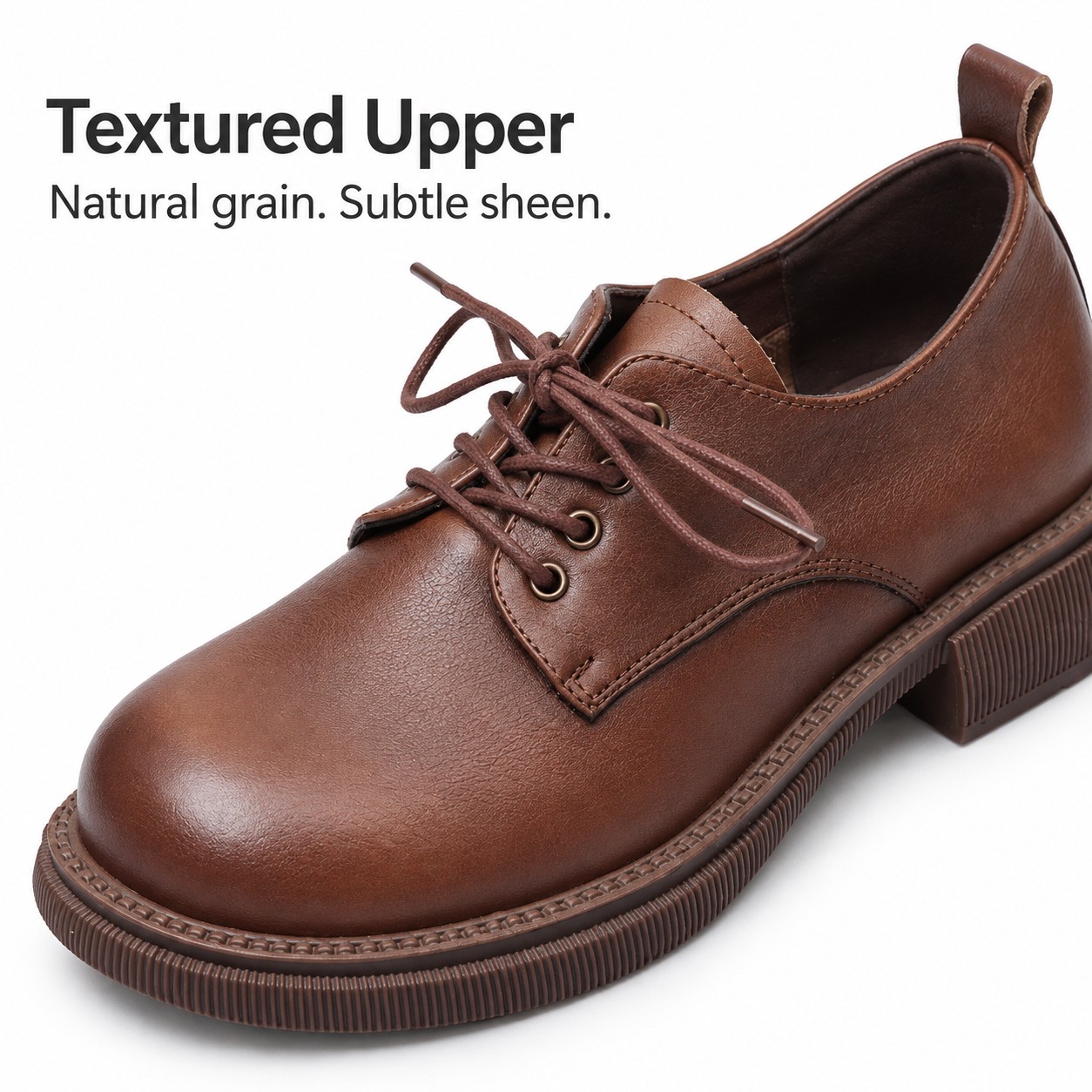 Women's Full-Grain Leather Block-Heel Lace-Up Casual Shoes detail 1