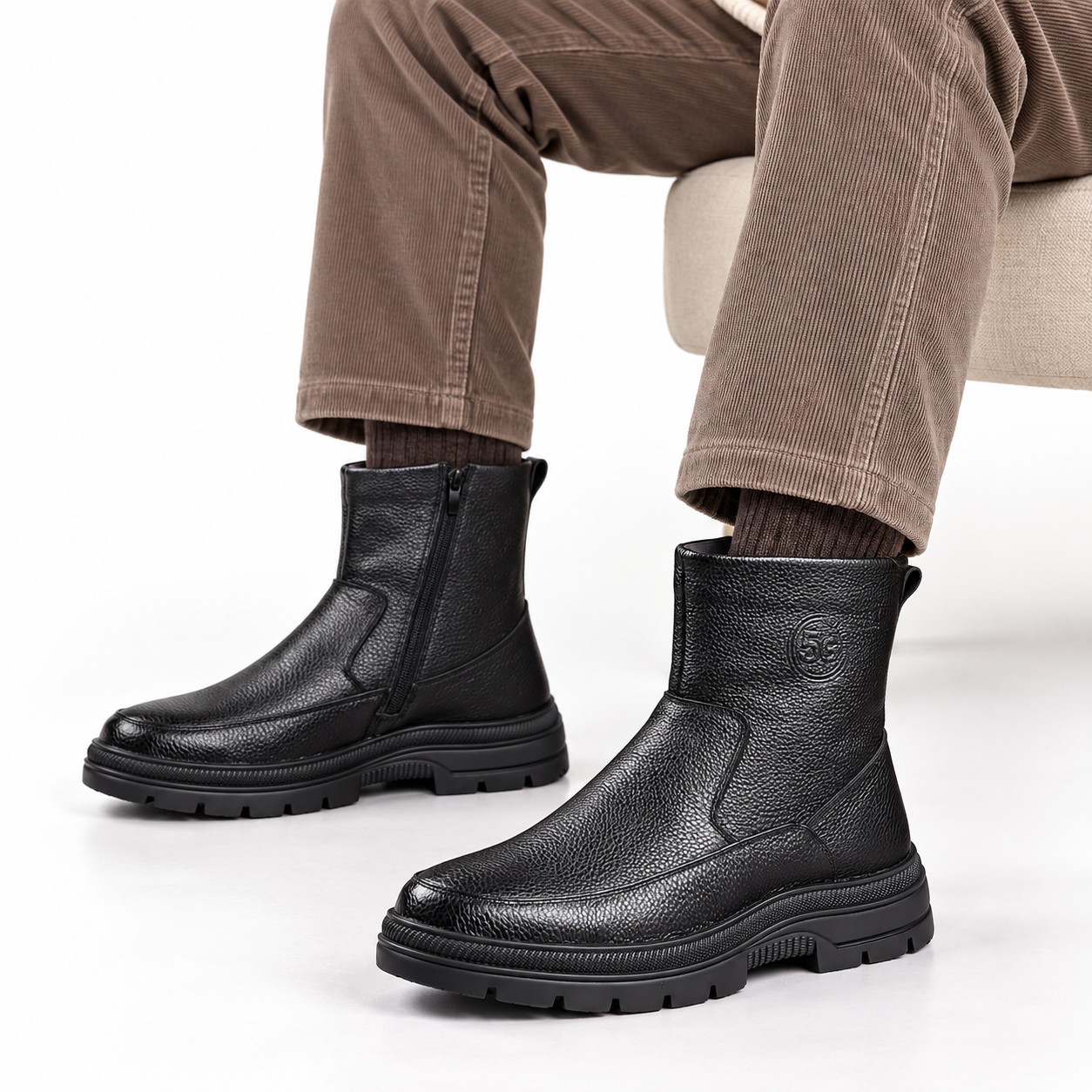 Men's Fur-Lined Full-Grain Leather Side-Zip Boots 3