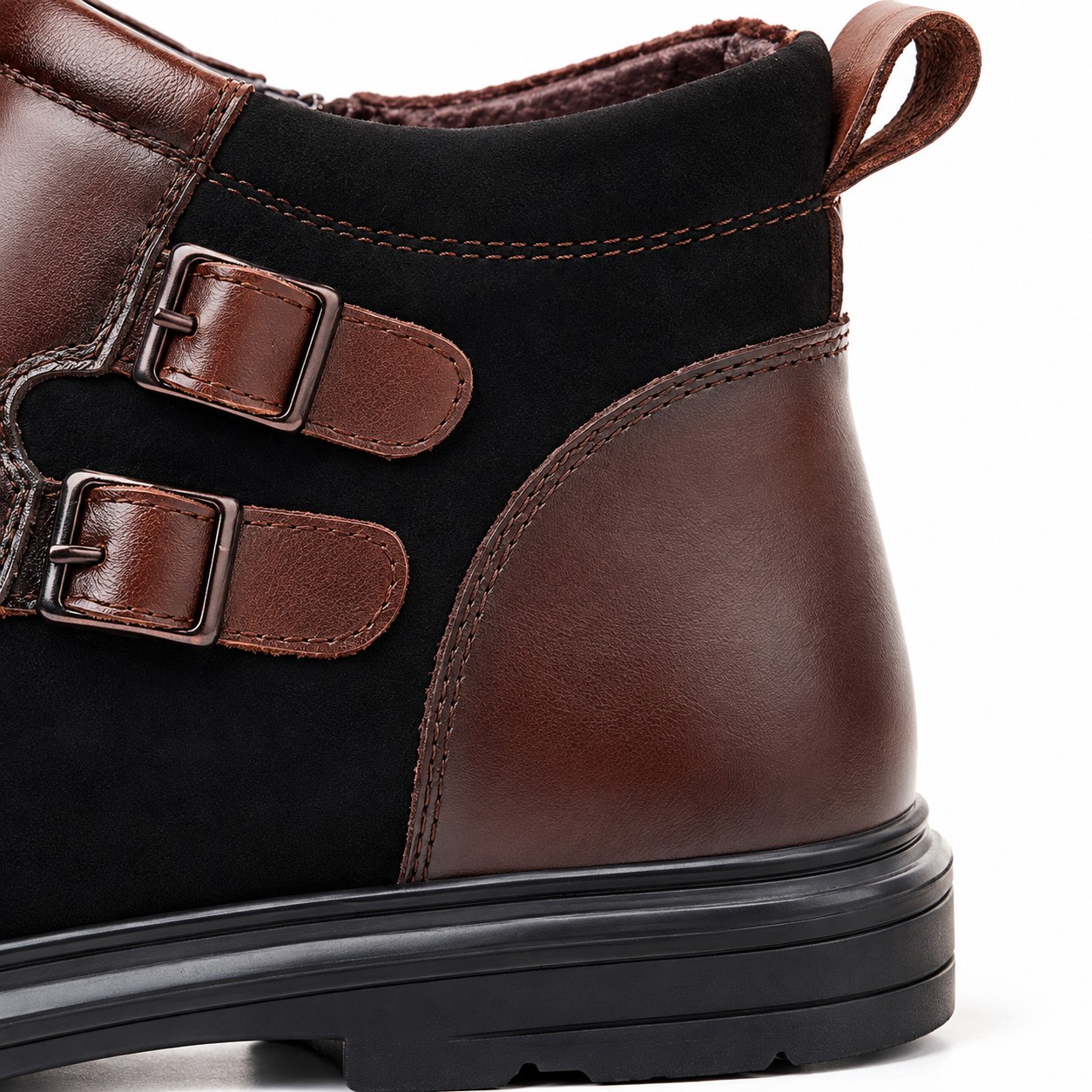 Men's Full-Grain Leather Double-Buckle Ankle Boots 9