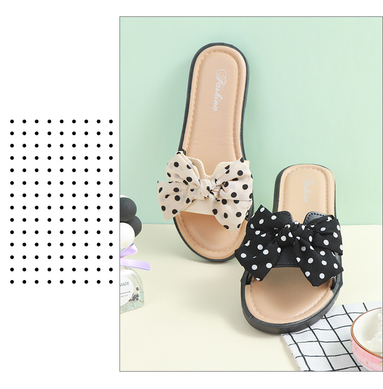 Pantuflas planas de meter para mujer con lazo de lunares detail 5