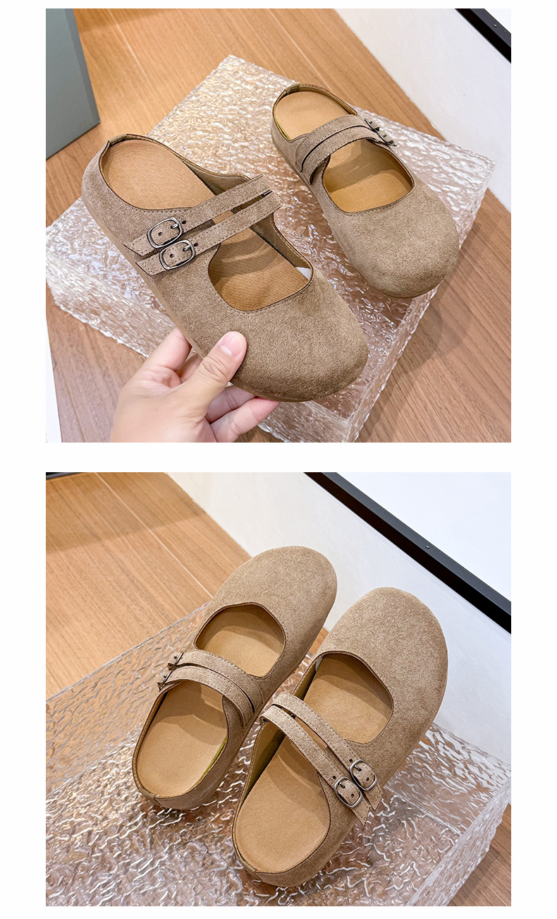 Chaussons plats en daim à double boucle pour femme detail 1