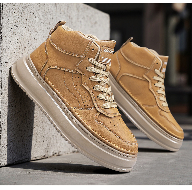 Herren Plateau-Freizeitschuhe zum Schnüren aus PU-Leder detail 8