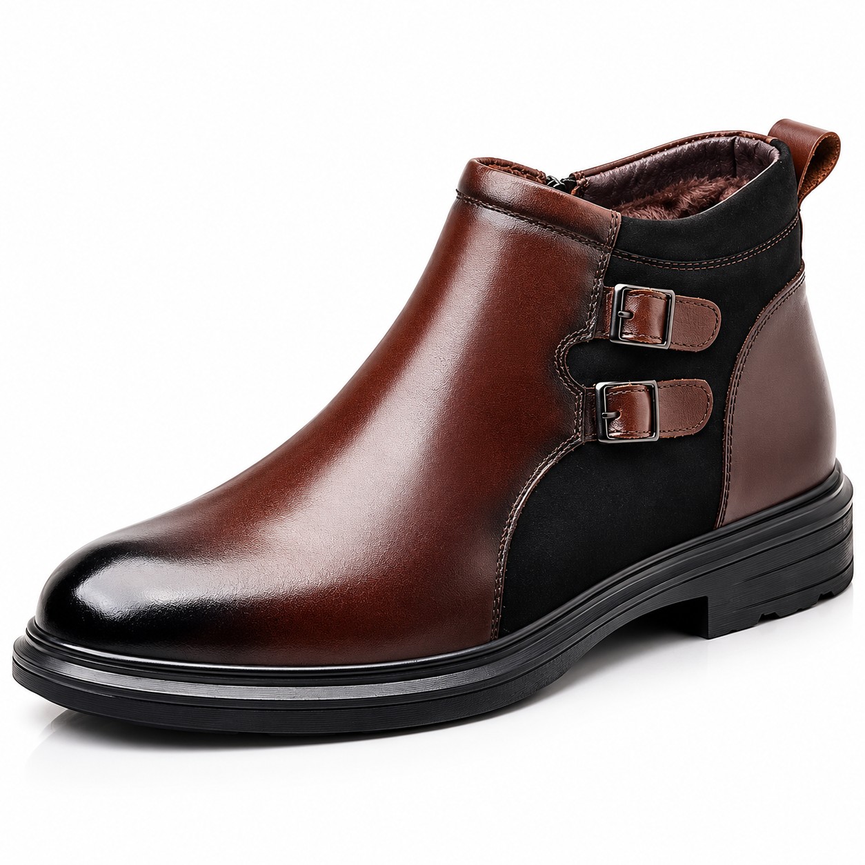 Men's Full-Grain Leather Double-Buckle Ankle Boots 3