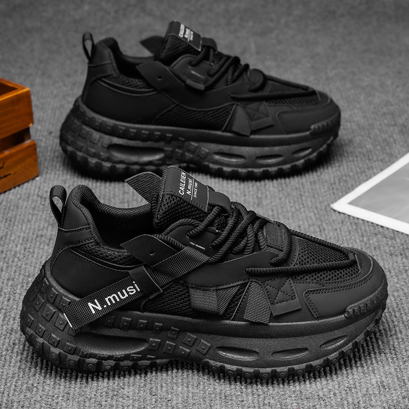 Scarpe casual da uomo traspiranti in mesh stringate con zeppa 5