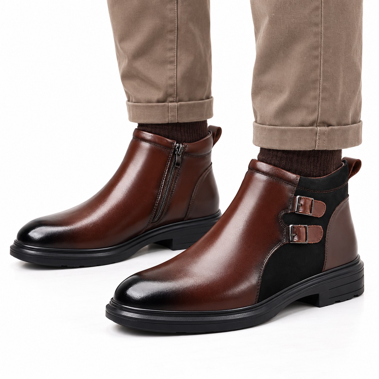 Men's Full-Grain Leather Double-Buckle Ankle Boots 2