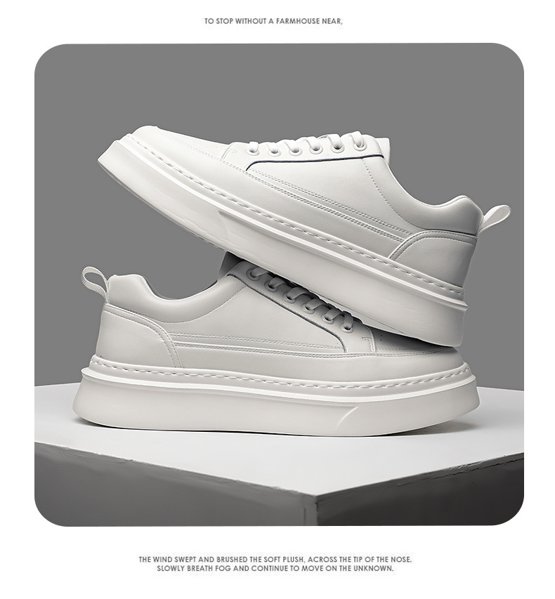 Einfarbige Plateau-Freizeitschuhe aus Leder für Herren detail 3
