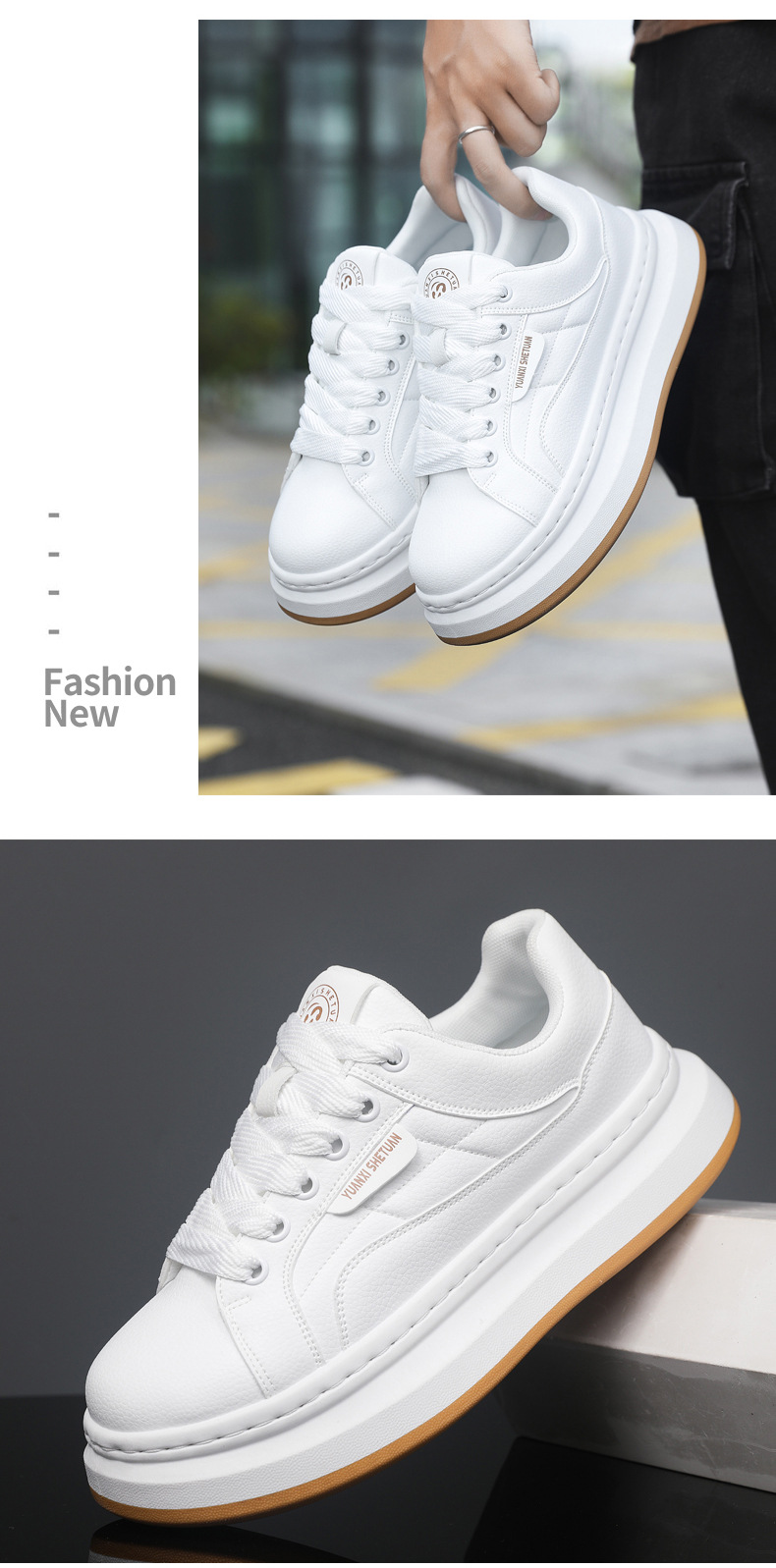 Herren Plateau-Freizeitschuhe aus PU-Leder zum Schnüren detail 4