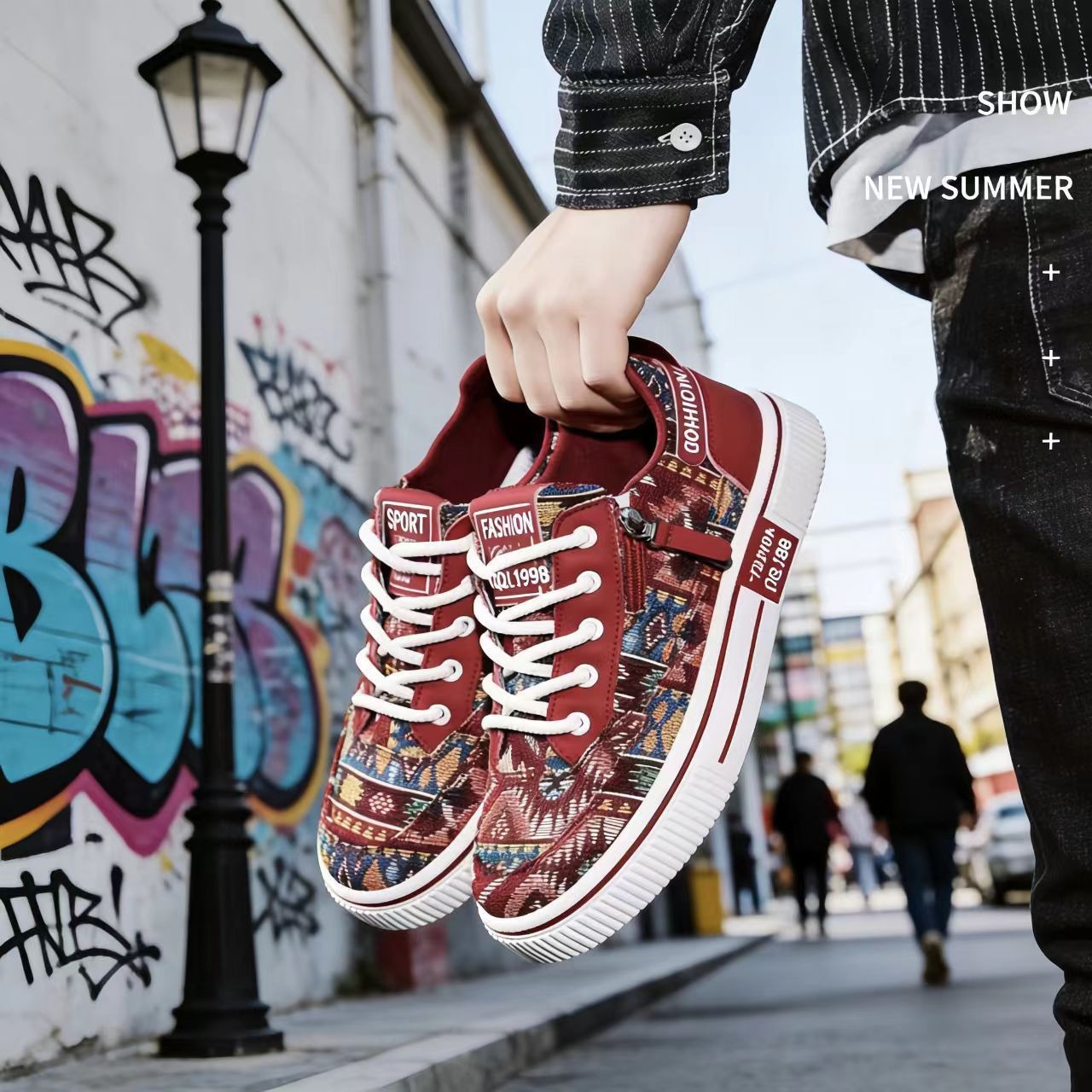Freizeitschuhe für Herren aus Canvas mit Ethno-Muster und Schnürung detail 11