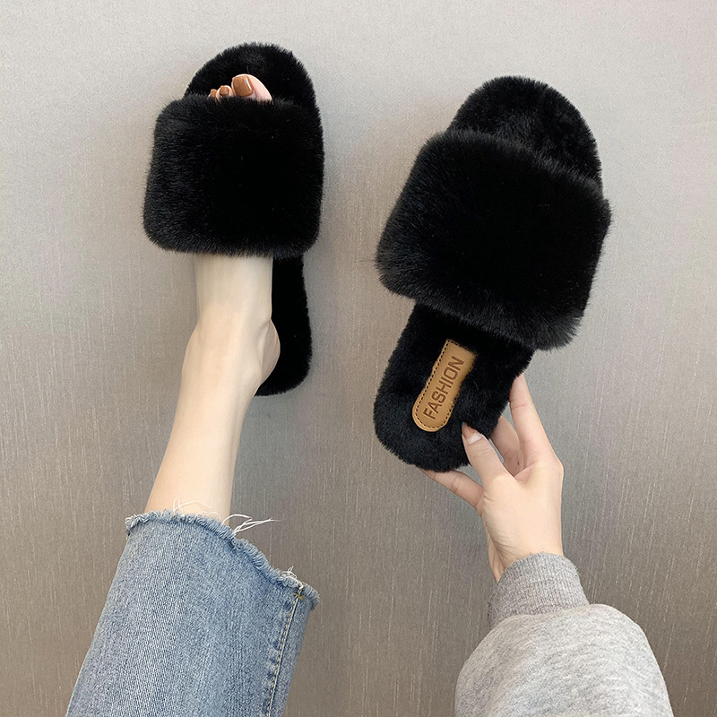 Pantofole da donna in peluche a punta aperta con suola morbida detail 15
