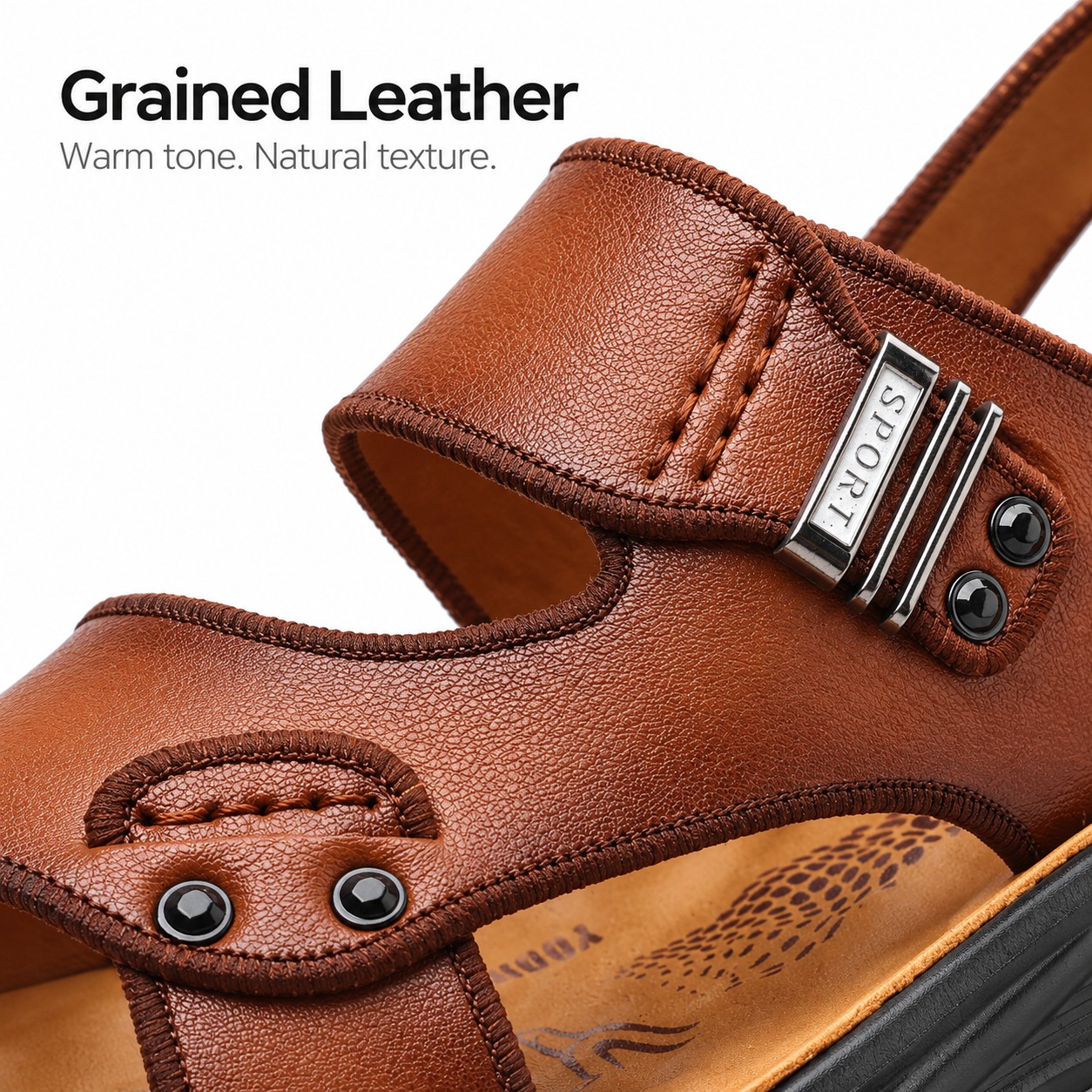 Men's Full-Grain Leather Cushioned Slingback Sandals detail 1