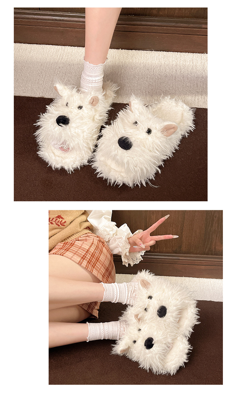 Pantofole da casa da donna in morbido peluche a forma di cane detail 2