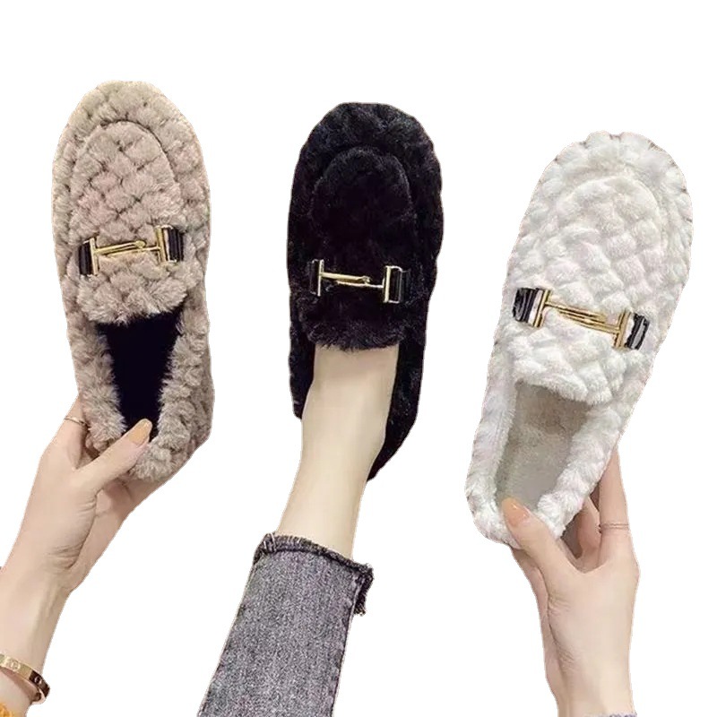 Warme flache Plüsch-Slipper für Damen im Loafer-Stil 6