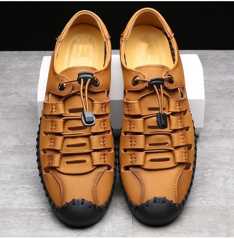 Atmungsaktive Leder-Sandalen für Herren mit geschlossener Kappe detail 4