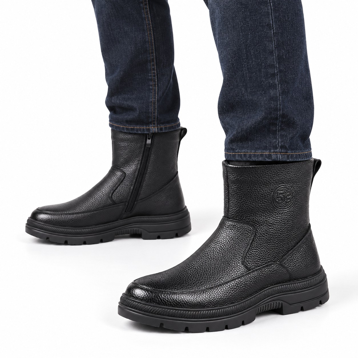 Men's Fur-Lined Full-Grain Leather Side-Zip Boots 1
