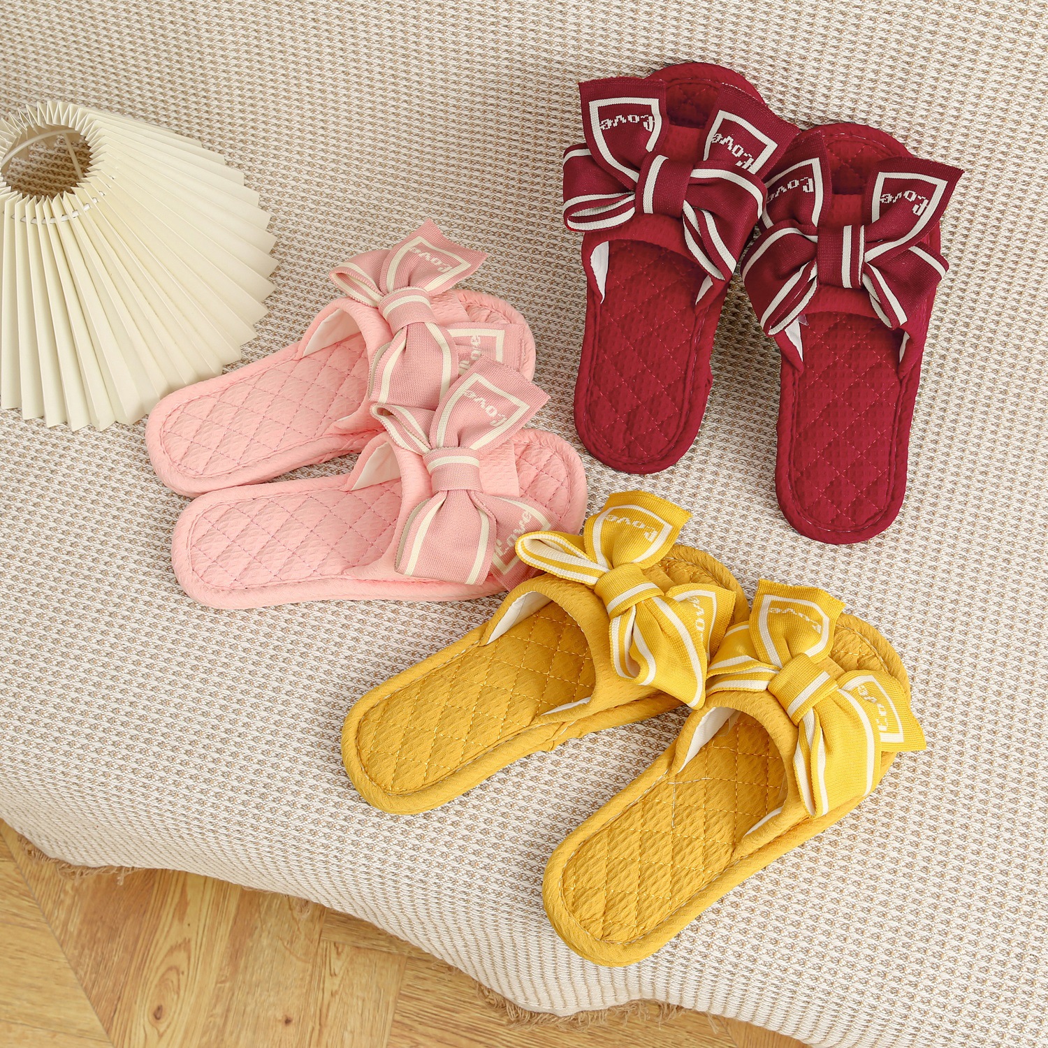 Women's Bowknot Open-Toe Cotton Fabric Slippers 4