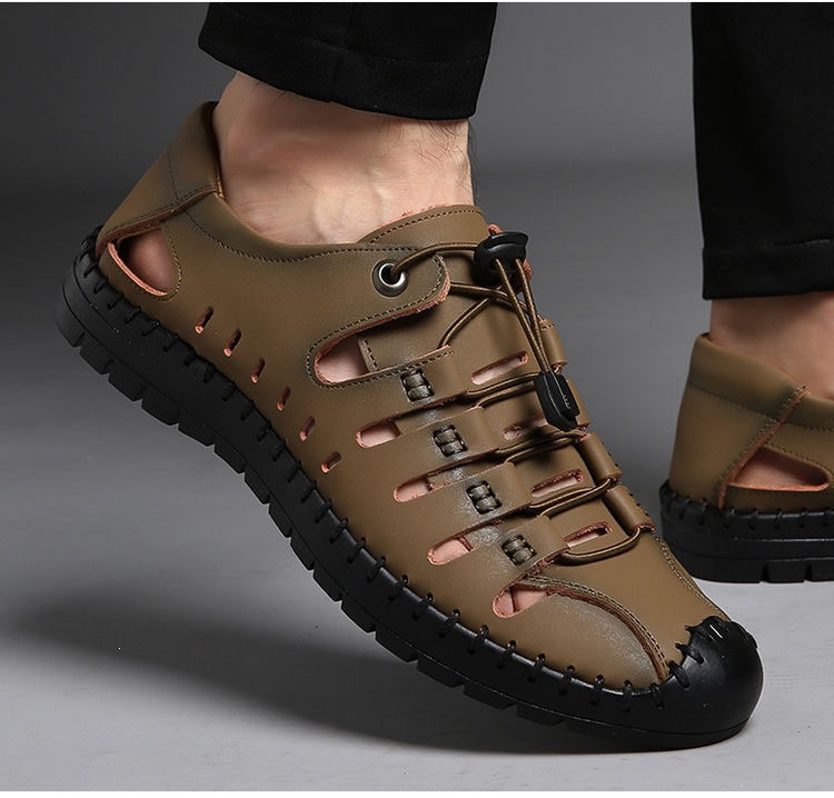 Atmungsaktive Leder-Sandalen für Herren mit geschlossener Kappe detail 1