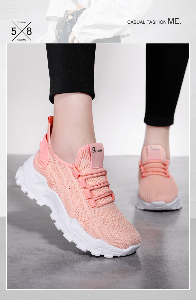 Ademende chunky platform sneakers voor dames van gebreid materiaal detail 1