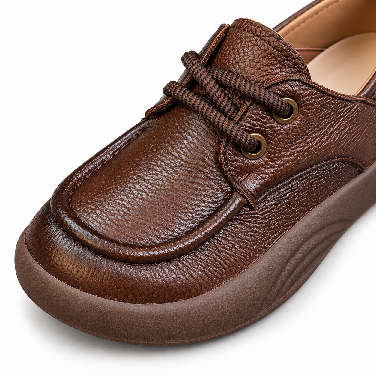 Women's Full-Grain Leather Wide Toe Box Lace-Up Casual Shoes 7