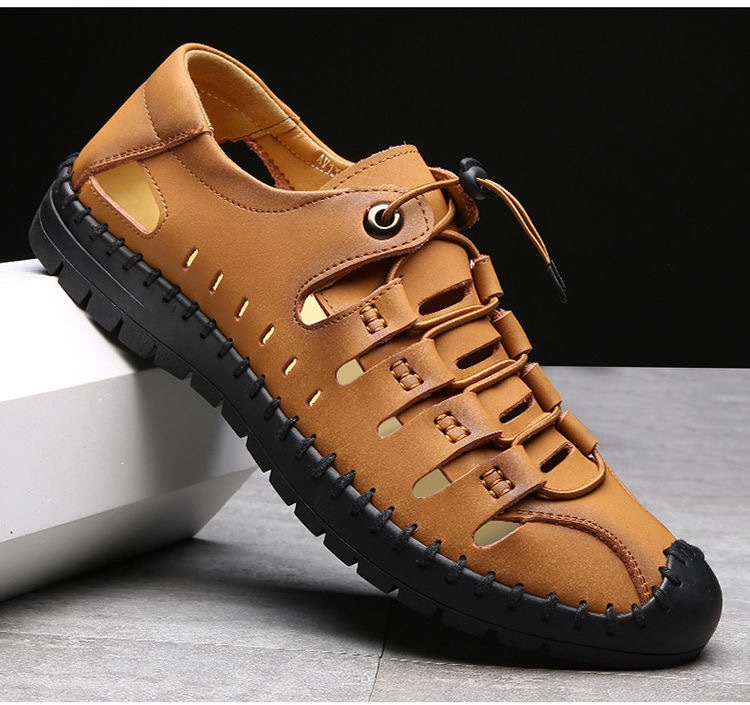 Atmungsaktive Leder-Sandalen für Herren mit geschlossener Kappe detail 3