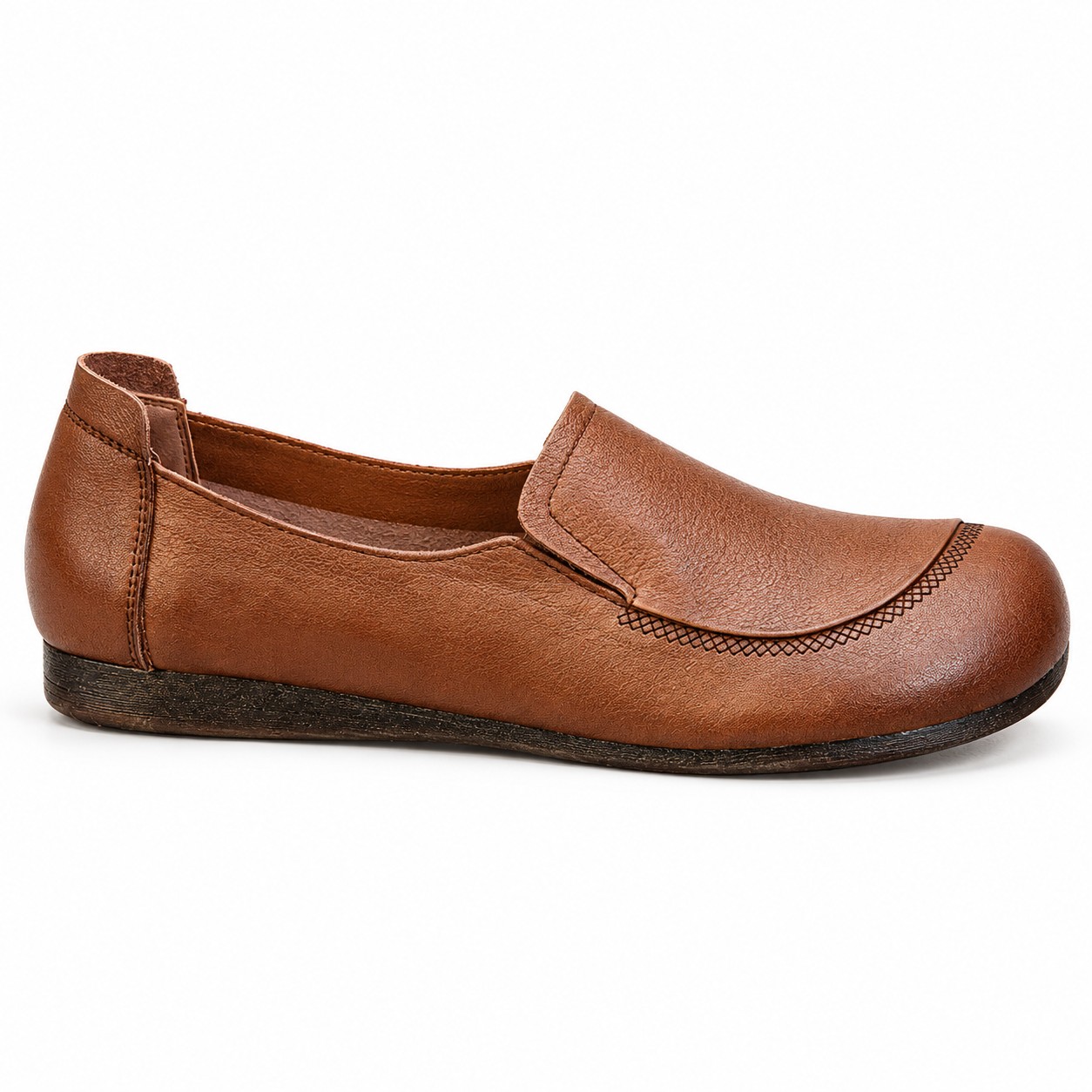 Women's Full-Grain Leather Moc-Toe Slip-On Flats 4