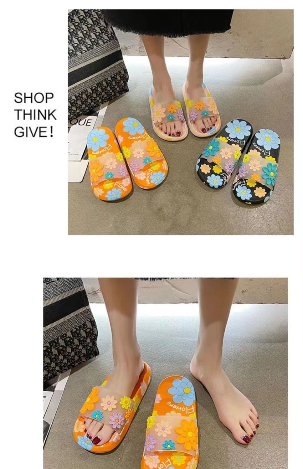 Lichte dames slippers met bloemen en open teen detail 6