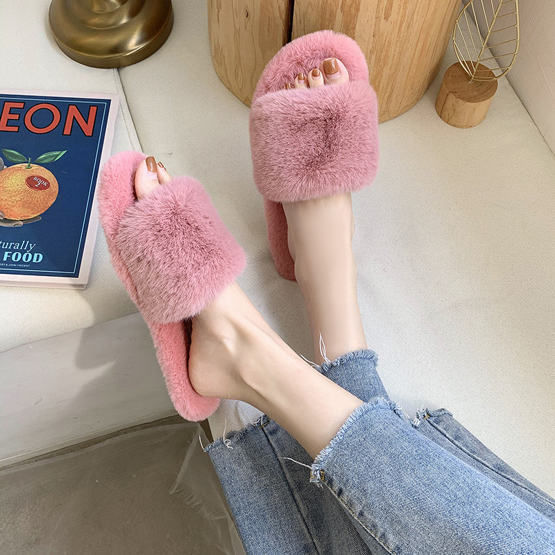Pantofole da donna in peluche a punta aperta con suola morbida detail 12