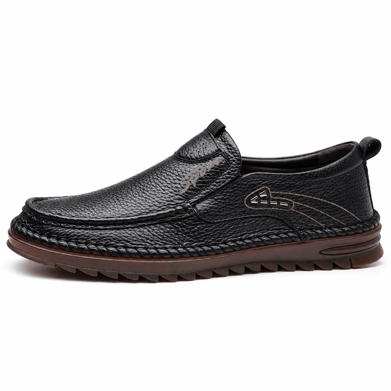 Men's Full-Grain Leather Elastic-Gore Slip-On Casual Shoes 4
