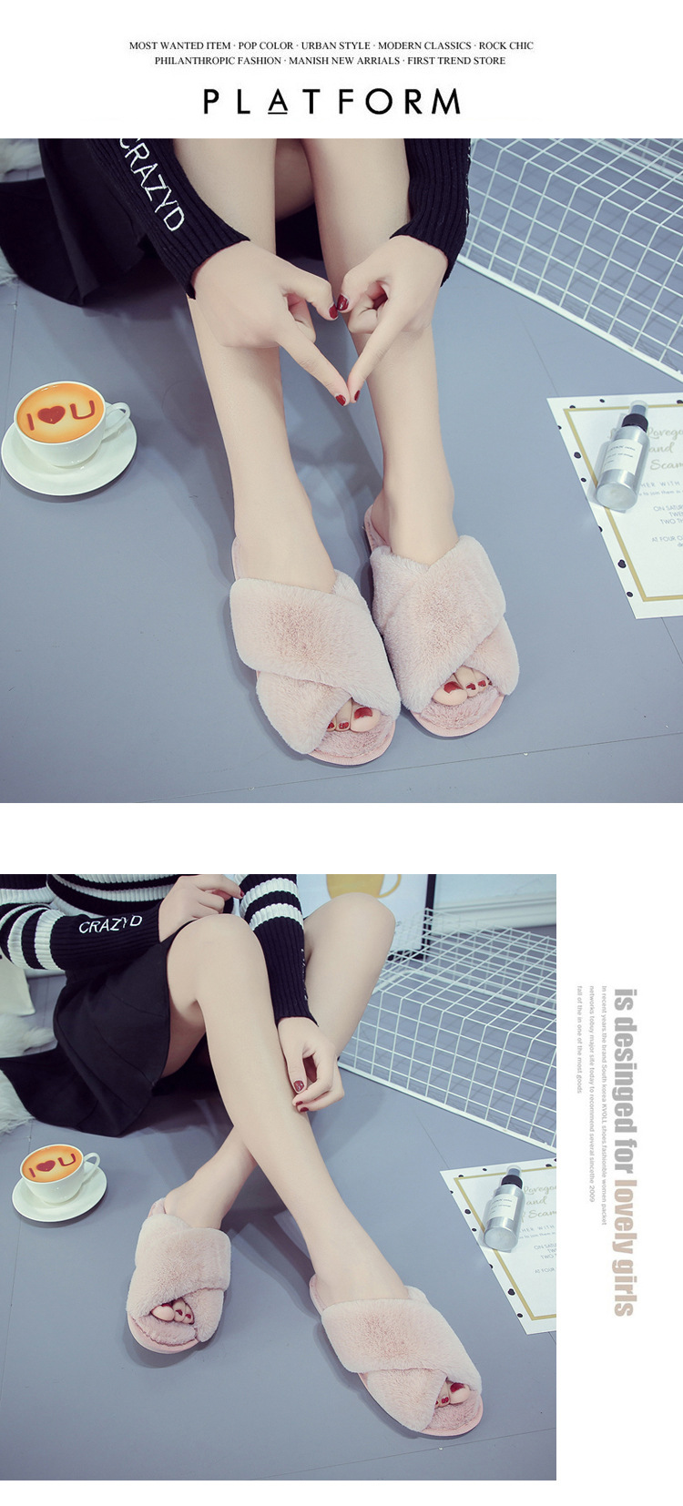 Chaussons douillets en peluche pour femme à bout ouvert detail 2