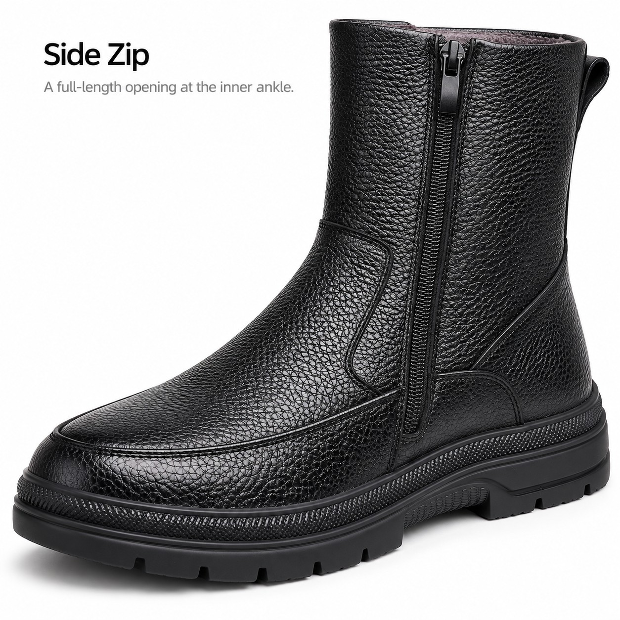 Men's Fur-Lined Full-Grain Leather Side-Zip Boots detail 6