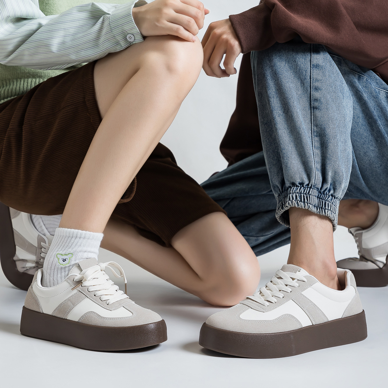 Chaussures casual unisexes à plateforme et lacets style colorblock 5