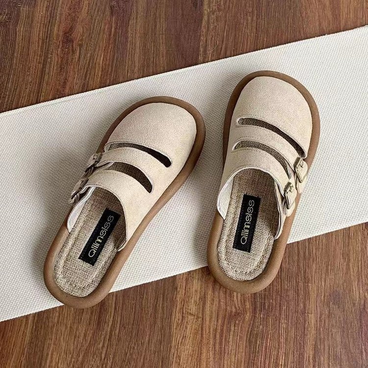 Chaussons plats en suédine à double boucle pour femme detail 1