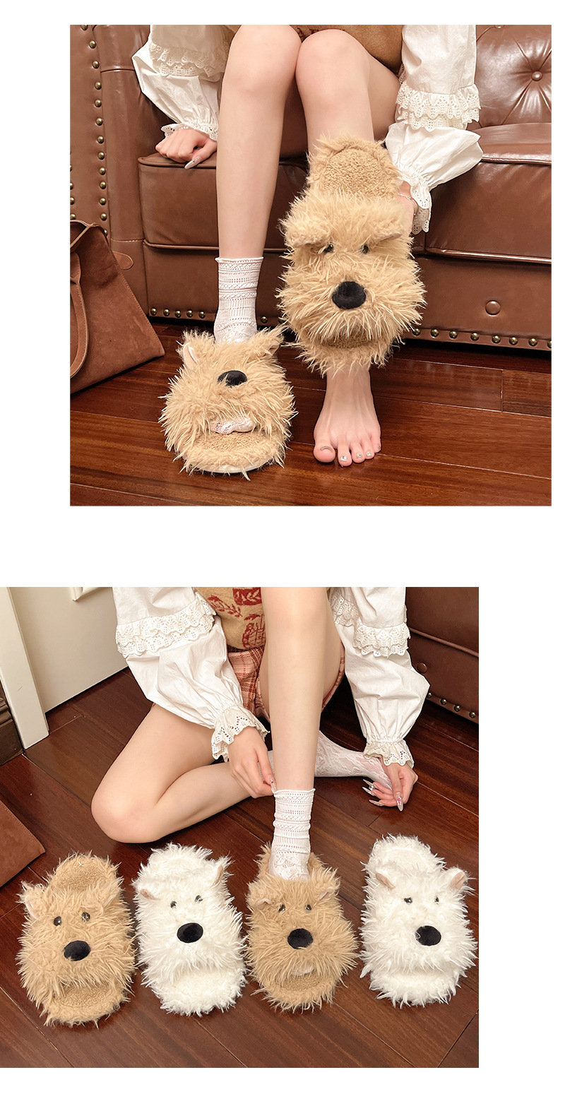 Pantofole da casa da donna in morbido peluche a forma di cane detail 6
