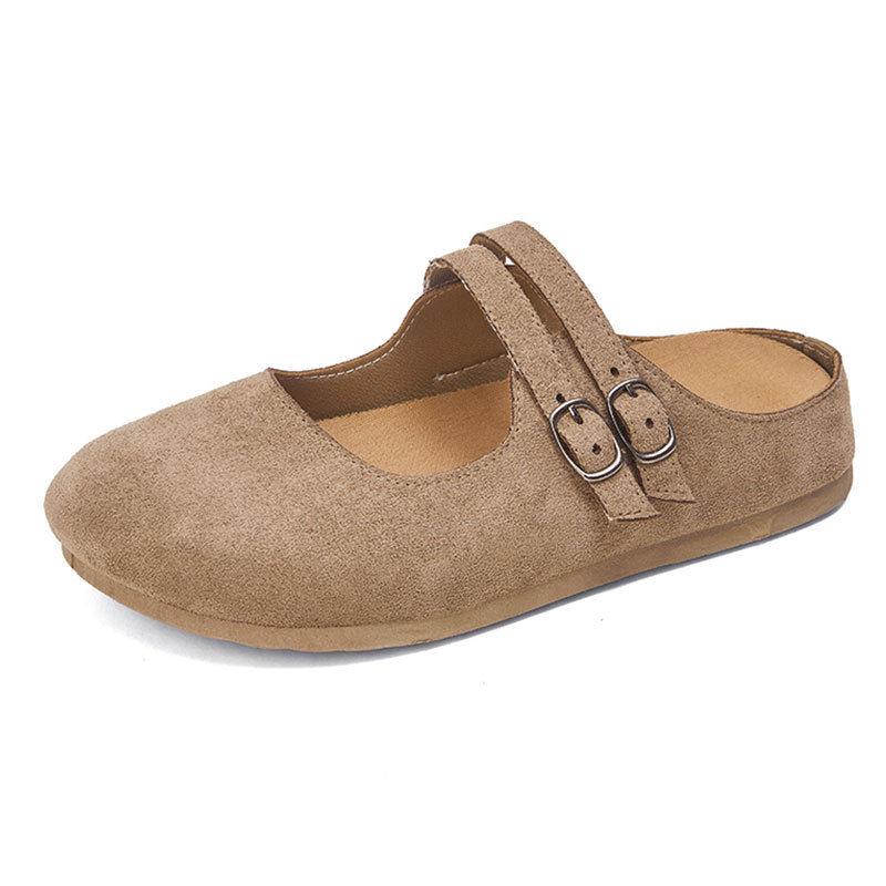 Chaussons plats en daim à double boucle pour femme 6