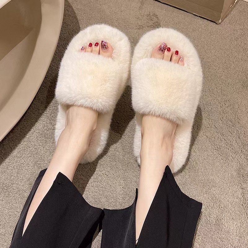 Chaussons douillets en peluche à bout ouvert pour femme