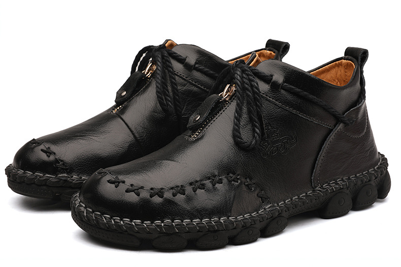 Men's Vintage Leather Front-Zip Casual Boots detail 14
