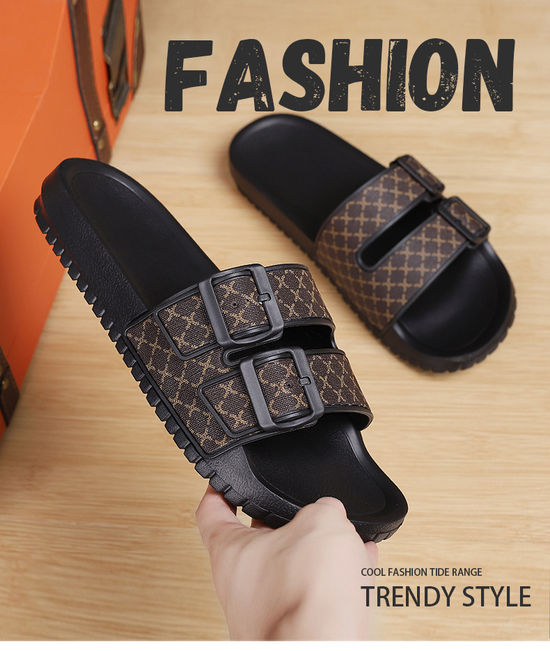 Casual heren slippers met open neus en dubbele gesp detail 1