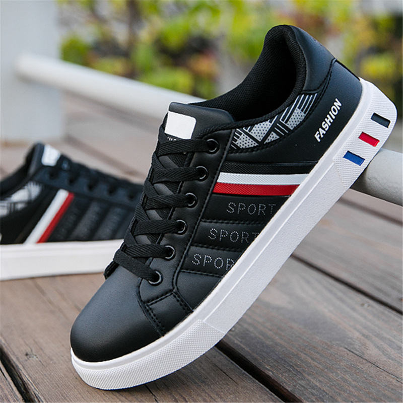 Chaussures casual à lacets à rayures en cuir PU pour hommes 4