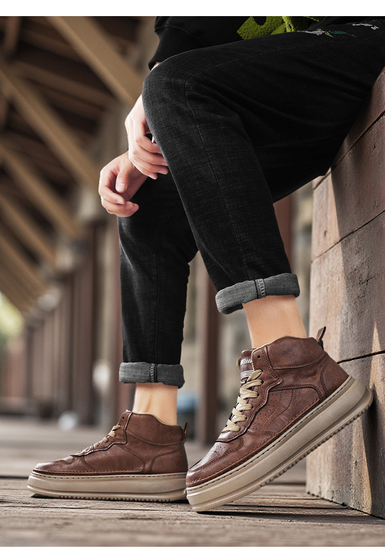 Herren Plateau-Freizeitschuhe zum Schnüren aus PU-Leder detail 4
