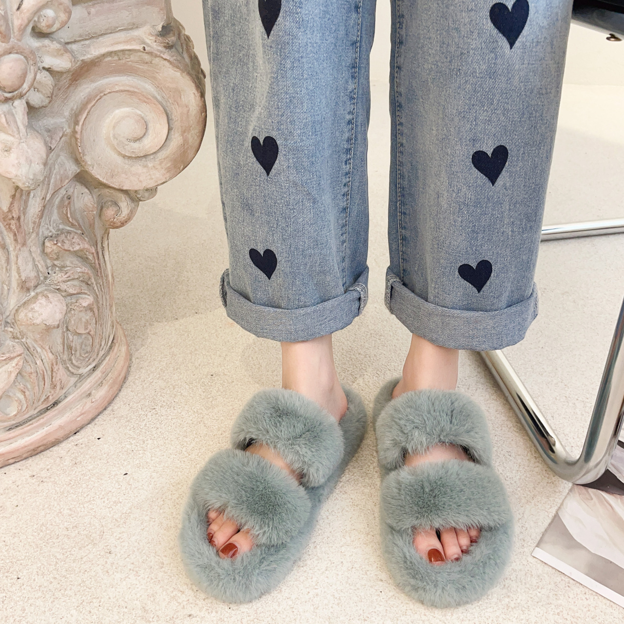 Furry Shoes-Light Blue