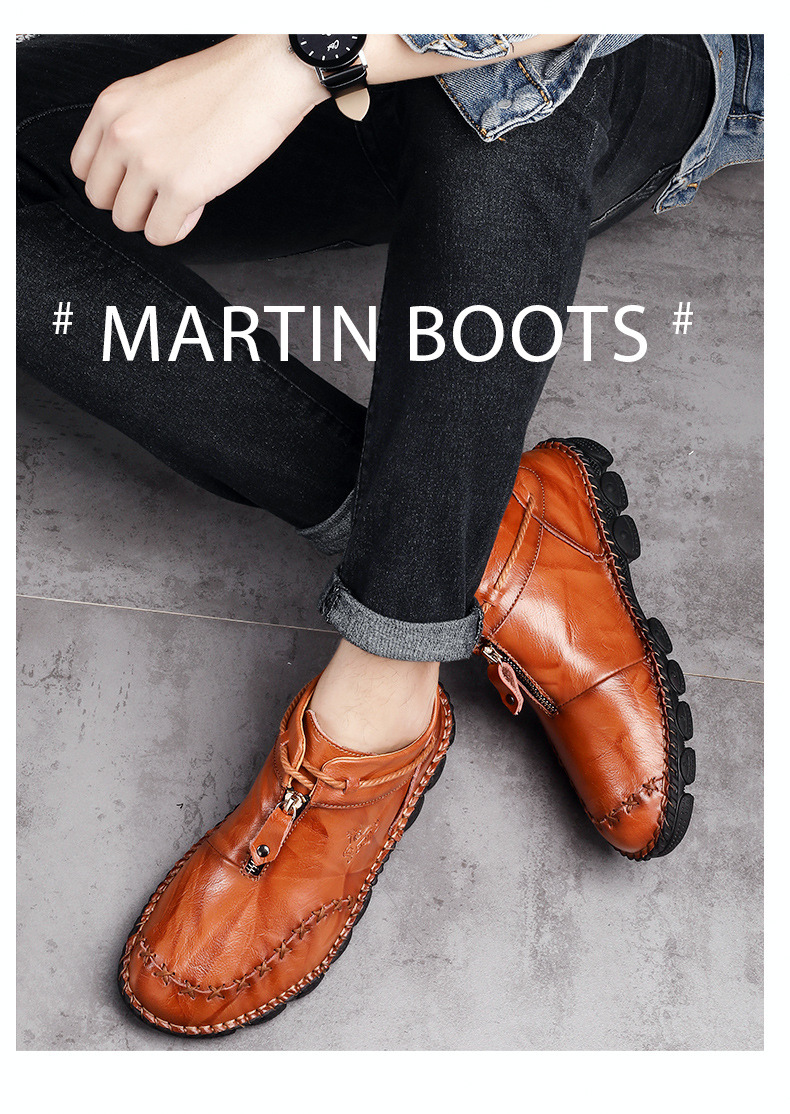 Men's Vintage Leather Front-Zip Casual Boots detail 4