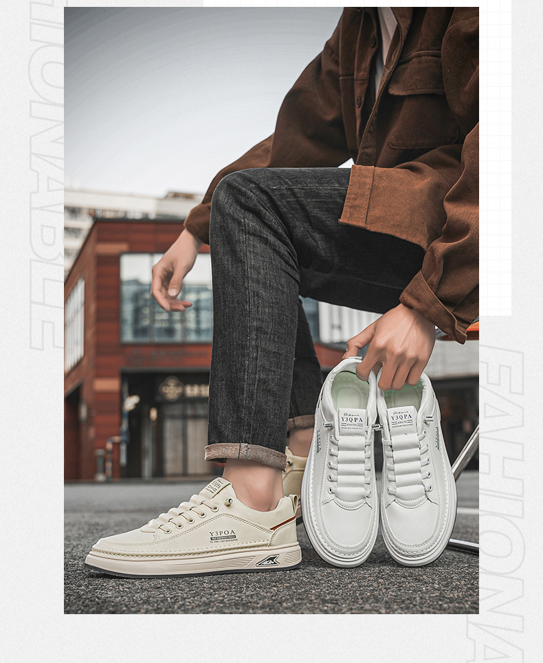 Men's PU Leather Lace-Up Low-Top Casual Shoes detail 1