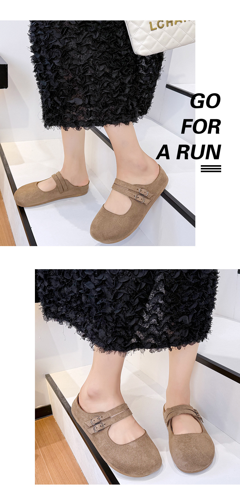 Chaussons plats en daim à double boucle pour femme detail 8