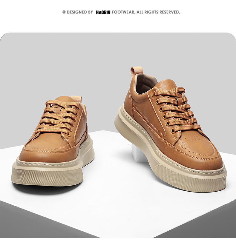 Einfarbige Plateau-Freizeitschuhe aus Leder für Herren detail 17